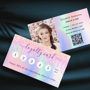 Blush pink holograpic glitter qr code photo loyalty card