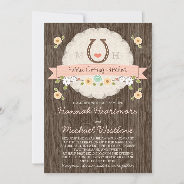 Blush Pink Horseshoe Heart Western Wedding Invitation (Front)