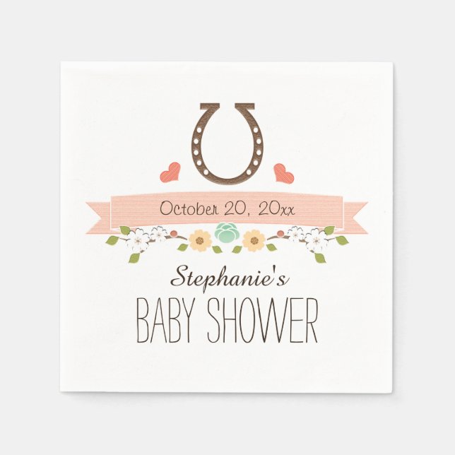 Blush Pink Horseshoe Western Baby Girl Shower Napkin (Front)