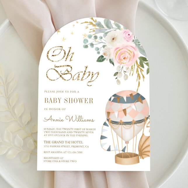 Blush Pink Hot Air Balloon Arch Baby Shower Invitation (Creator Uploaded)