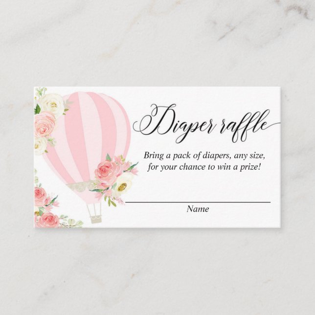 Blush pink hot air balloon diaper raffle cards (Front)