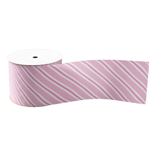Blush Pink, Hot Pink and White Diagonal Striped Grosgrain Ribbon (Spool)