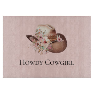 Blush Pink Howdy Cowgirl Floral Western Hats Cutting Board