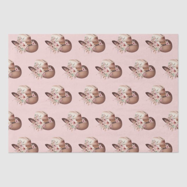 Blush Pink Howdy Cowgirl Floral Western Hats Tissue Paper (Front)