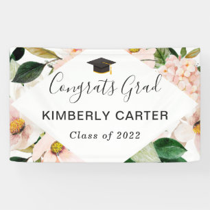 Blush Pink Hydrangea Floral Graduation Party Banner