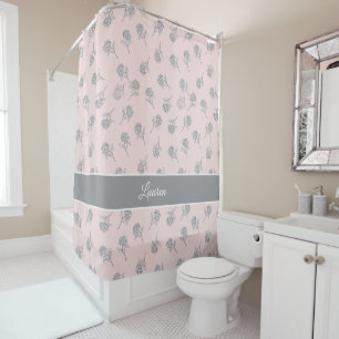 Blush Pink Hydrangea Floral Pattern  Monogram Shower Curtain