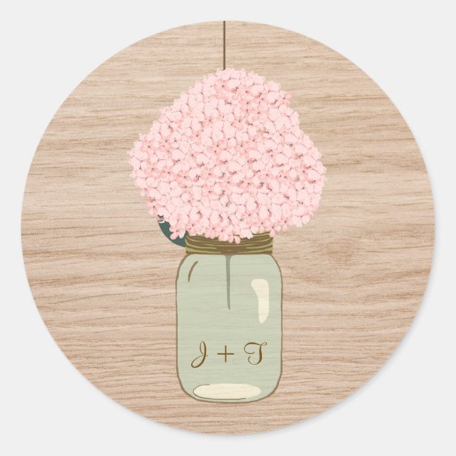 Blush Pink Hydrangea & Mason Jar Bridal Shower Classic Round Sticker (Front)