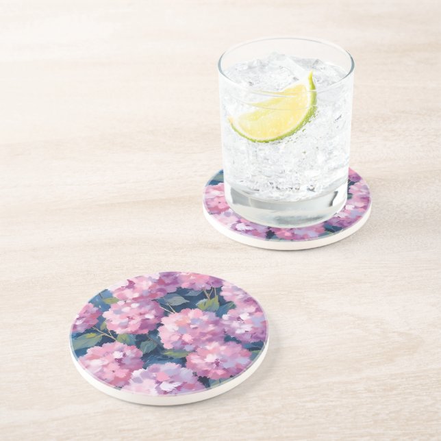 Blush Pink Hydrangeas Floral Coaster (Side)