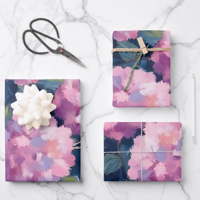 Blush Pink Hydrangeas Floral Wrapping Paper Sheet (Front)