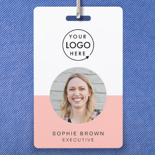Blush Pink ID   Modern Stylish Photo Name Logo QR ID Badge