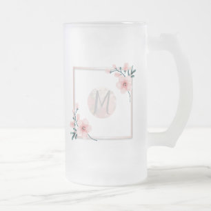 Blush Pink Initial Frame  Frosted Glass Beer Mug