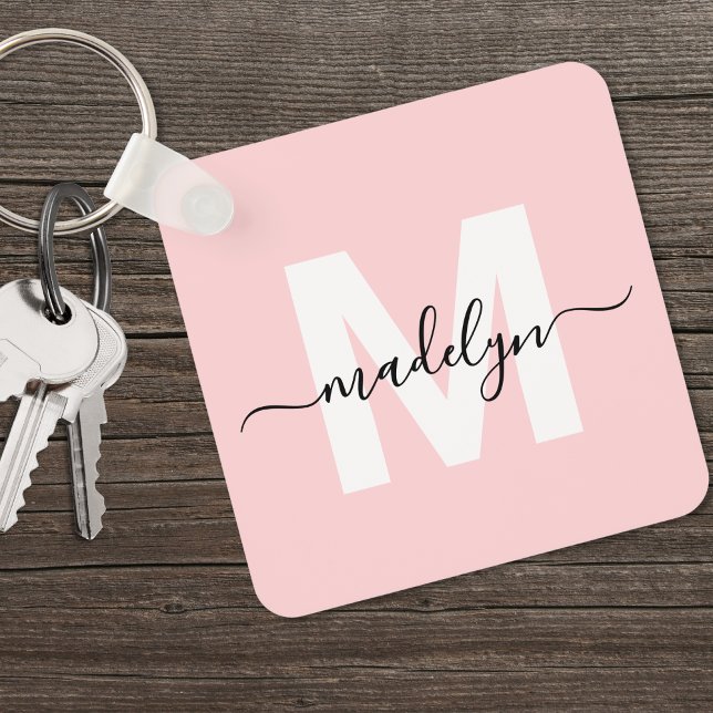 Blush Pink Initial Name Monogram Key Ring (Blush Pink Initial Name Monogram keychain)