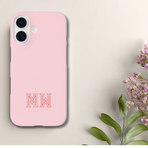 Blush Pink Initials Monogram Simple Minimal iPhone 16 Case