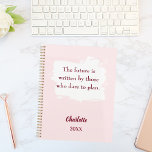 Blush pink inspirational quote 2026 planner<br><div class="desc">A soft blush pink background,  with a white brush stroke. Inspiratiional,  motivational Quote:  The future is written by those who dare to plan.  Personalise and add your name and a year.</div>