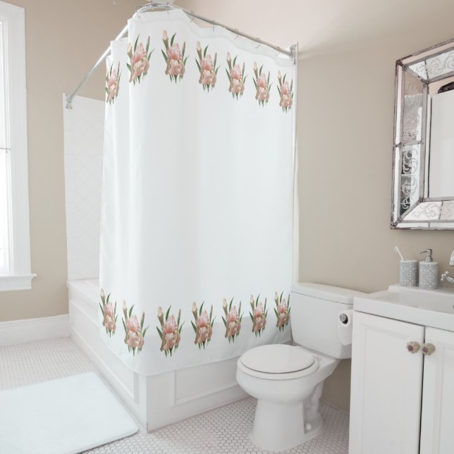 Blush Pink Iris Shower Curtain (In Situ)