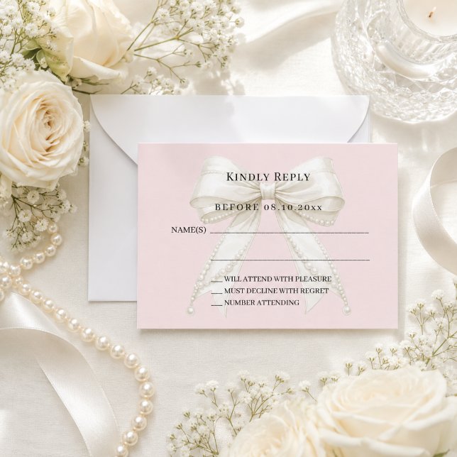 Blush pink ivory bow response RSVP Card (Creator Uploaded)