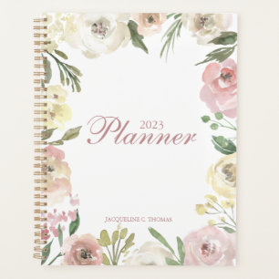 Blush Pink Ivory Floral Chic Personalised 2023 Planner