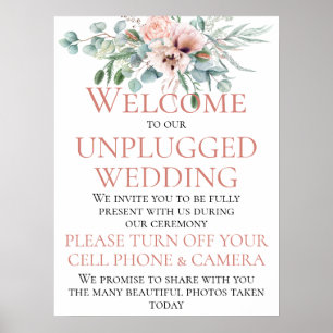 Blush Pink Ivory Floral Unplugged Wedding Ceremony Poster