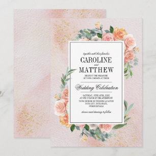 Blush Pink Ivory Floral Watercolor Wedding Invitation