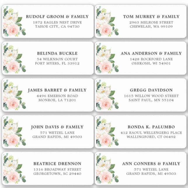 Blush Pink Ivory Floral Wedding Guest Address (Front)