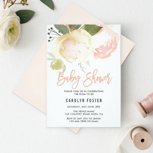 Blush Pink Ivory Peony Baby Shower Invitation