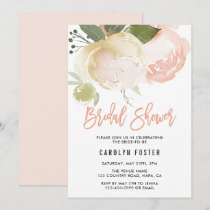 Blush Pink Ivory Peony Wedding Bridal Shower Invitation