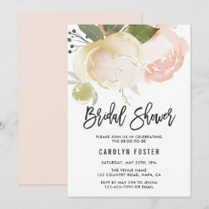 Blush Pink Ivory Peony Wedding Bridal Shower Invitation