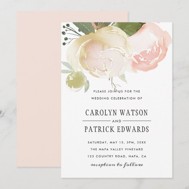 Blush Pink Ivory Peony Wedding Invitation (Front/Back)