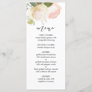 Blush Pink Ivory Peony Wedding Menu