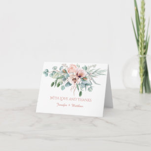 Blush Pink Ivory Poppies Peonies Floral Thank You Card
