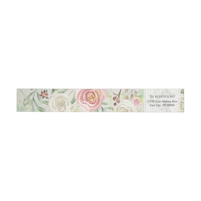 Blush Pink Ivory Rose Floral Leaf w Rustic Wood Wrap Around Label (Individual)