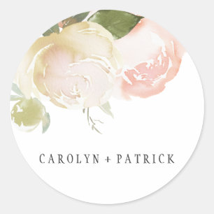 Blush Pink Ivory Watercolor Peony Classic Round Sticker
