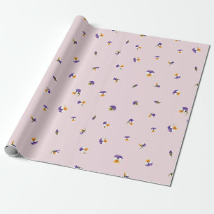 Blush Pink Japanese Purple White Viola Floral Patt Wrapping Paper