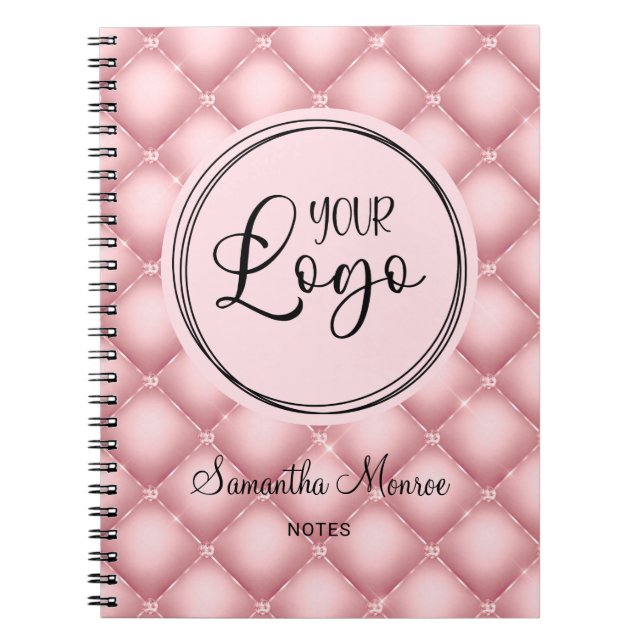 Blush Pink Jewelled Tufts Business Logo Meeting Notebook (Front)