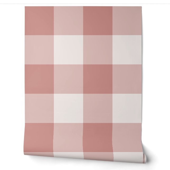 Blush Pink Jumbo Chequered Gingham Wallpaper (Unrolling)