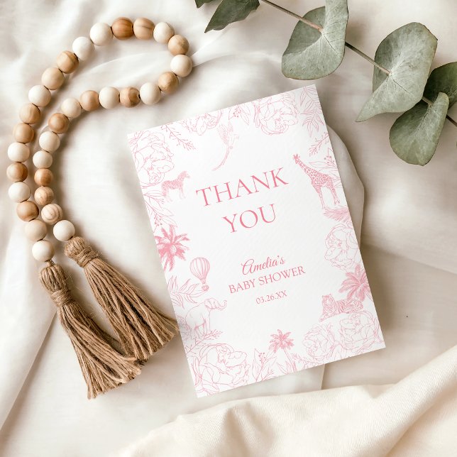 Blush Pink Jungle Safari Animals Baby Shower Thank You Card (Creator Uploaded)