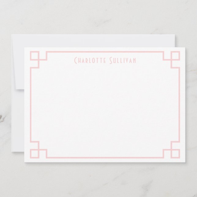 Blush Pink Key Border Personalised Stationery Note Card (Front)