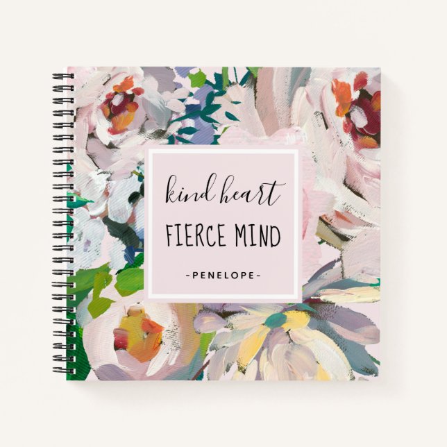 Blush Pink Kind Heart Fierce Mind with Name Notebook (Front)