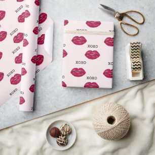 Blush Pink Kiss Red Lips XOXO Wrapping Paper