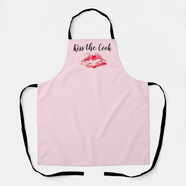 Blush Pink Kiss The Cook Cute Valentine Kitchen Apron (Front)