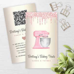 Blush Pink Kitchen Mixer Glitter Drip QR Code Gold Business Card