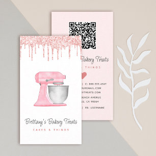 Blush Pink Kitchen Mixer Glitter Drips QR Code Business Card