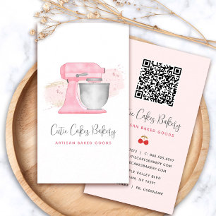 Blush Pink Kitchen Mixer Logo QR Code Bakery Chef Business Card