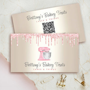 Blush Pink Kitchen Mixer on Gold Bakery QR Code Business Card