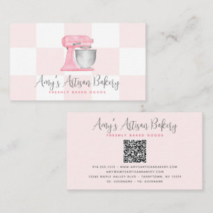 Blush Pink Kitchen Mixer QR Code Chequered Bakery Business Card