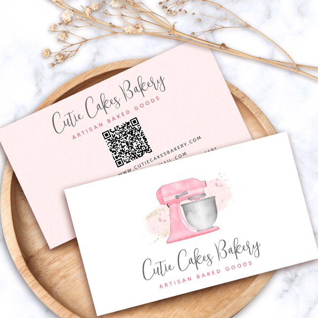 Blush Pink Kitchen Mixer QR Code Pastry Chef Business Card (Creator Uploaded)