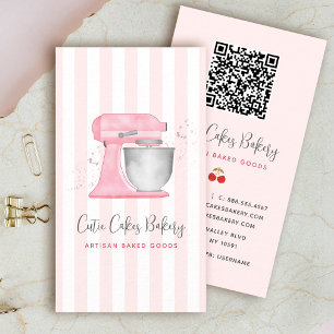 Blush Pink Kitchen Mixer Stripes QR Code Bakery Business Card