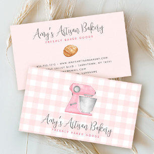 Blush Pink Kitchen Stand Mixer Gingham Bakery Chef Business Card
