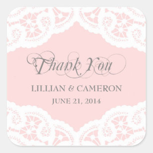 Blush Pink Lace Doily Thank You Name Stickers