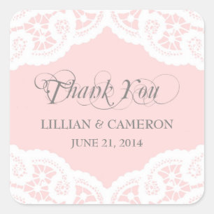 Blush Pink Lace Doily Thank You Name Stickers
